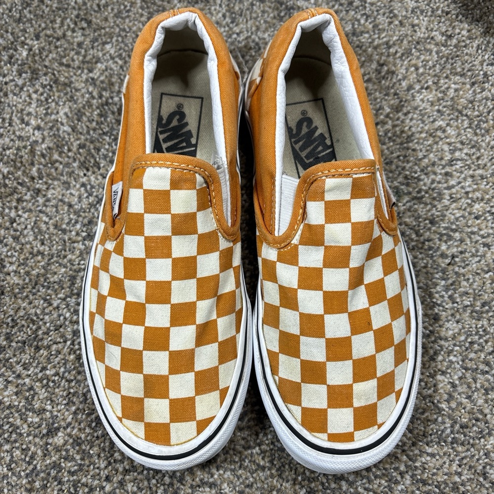 Vans Checkerboard Slip-On Shoes - yellow mustard and White